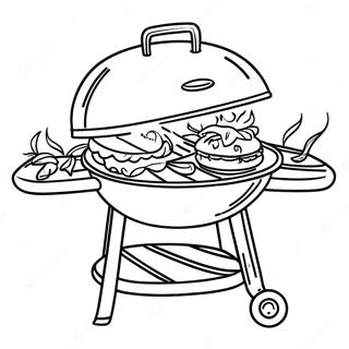 Page à colorier de barbecue avec de délicieux hamburgers | Page de coloriage Gril