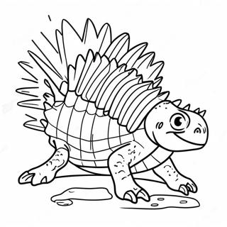 Page à colorier de Dimétrodon coloré avec une voile épineuse | Page de coloriage Dimétrodon