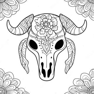 Page à colorier Crâne de vache décoratif | Page de coloriage Crâne de vache