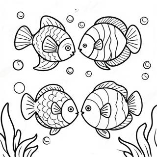 Page à colorier de poissons tropicaux colorés nageant ensemble | Page de coloriage Poisson tropical