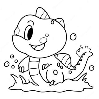 Page à colorier de Totodile mignon éclaboussant dans l'eau | Page de coloriage Totodile