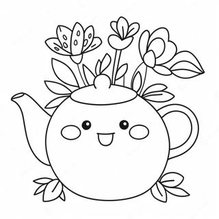 Page à colorier Théière Mignonne avec Fleurs | Page de coloriage Théière