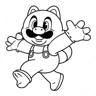 Page à colorier de Tanooki Mario sautant dans les airs | Page de coloriage Mario Tanooki