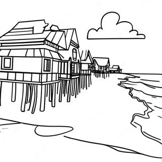 Page à colorier de la scène de plage OBX | Page de coloriage OBX