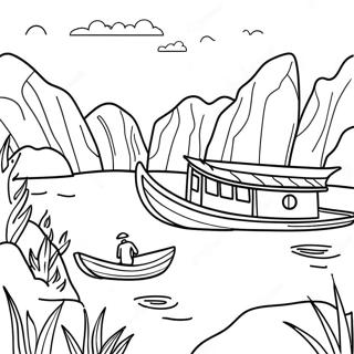 Page à colorier paysage du Vietnam | Page de coloriage Vietnam