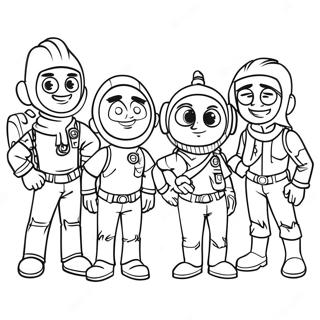 Page à colorier de l'équipe Firebuds aventure | Page de coloriage Firebuds