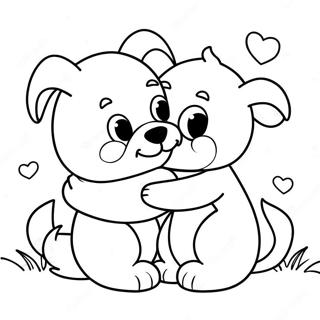 Page à colorier d'animaux mignons qui s'enlacent | Page de coloriage Câlin