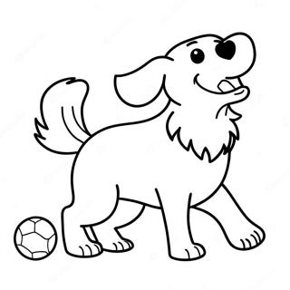 Page à colorier Golden Retriever heureux jouant avec une balle | Page de coloriage Retriever Doré