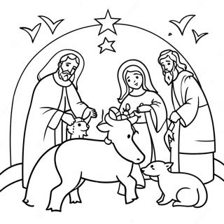 Crèche de Noël avec des animaux à colorier | Page de coloriage Manger