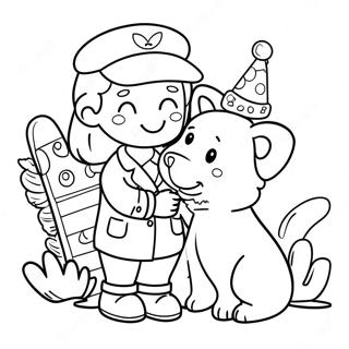 Page à colorier vétérinaire mignon avec des animaux | Page de coloriage Vétérinaire