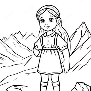 Page à colorier Heidi dans les Alpes Suisses | Page de coloriage Heidi
