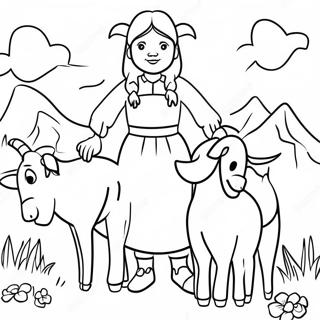 Page à colorier Heidi avec ses Chèvres | Page de coloriage Heidi