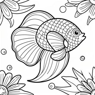 Page à colorier de Poisson Betta Coloré en Train de Nager | Page de coloriage Poisson Betta