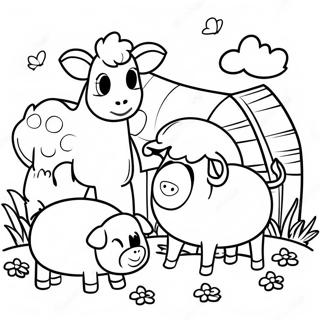 Page à colorier Animaux de Ferme Mignons autour du Foin | Page de coloriage Foin