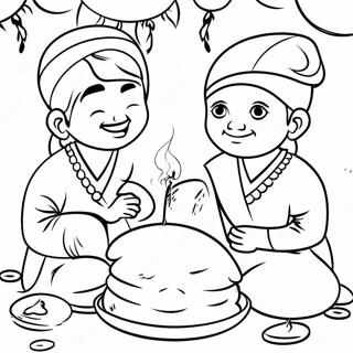 Page à colorier Célébration du Festival Pongal | Page de coloriage Pongal
