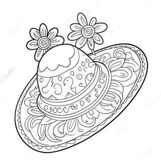 Page à colorier de sombrero coloré avec des fleurs | Page de coloriage Sombrero