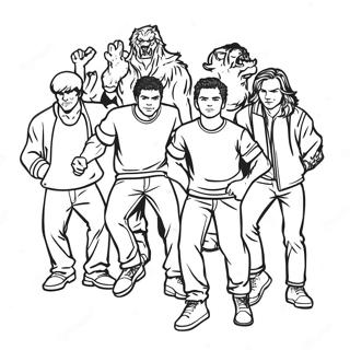 Page à colorier des personnages de Teen Wolf en action | Page de coloriage Loup Adolescent