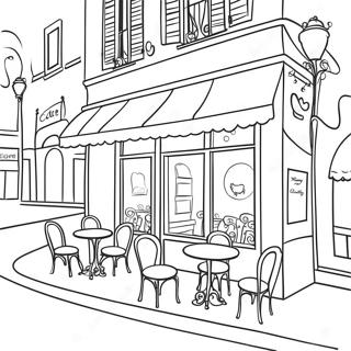 Page à colorier d'un charmant café parisien | Page de coloriage Paris