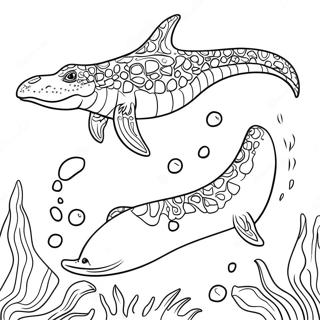 Page à colorier Mosasaure nageant dans l'océan | Page de coloriage Mosasaurus