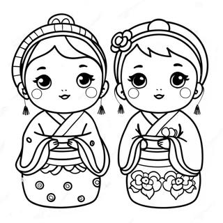 Page à colorier de poupées Hinamatsuri mignonnes | Page de coloriage Hinamatsuri