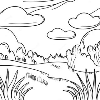 Page à colorier paysage de prairie | Page de coloriage Prairie