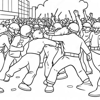Page à colorier de Scène de Émeute | Page de coloriage Émeute
