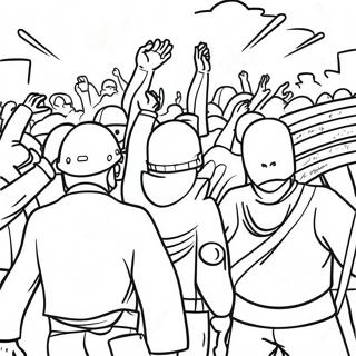 Page à colorier de Manifestants Colorés lors d'une Émeute | Page de coloriage Émeute