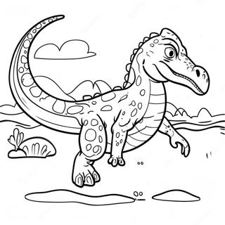 Page à colorier Baryonyx Nageant dans l'Eau | Page de coloriage Baryonyx