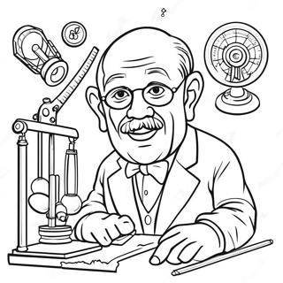 Page à colorier Inventeur Célèbre avec Inventions | Page de coloriage Inventeur