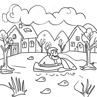 Page à colorier Scène d'Inondation | Page de coloriage Inondation