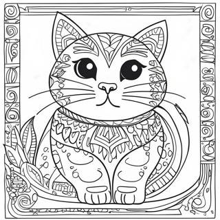 Page à colorier de chat coloré de Laurel Burch | Page de coloriage Laurel Burch