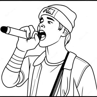 Page à colorier de Justin Bieber chantant sur scène | Page de coloriage Justin Bieber