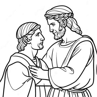 Page à colorier l'amitié de David et Jonathan | Page de coloriage David et Jonathan