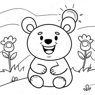 Page à colorier de l'ours Joyeux Funshine au soleil | Page de coloriage Ours Funshine