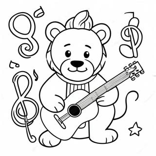Page à colorier Leo le Lion avec des Instruments de Musique | Page de coloriage Petits Einsteins