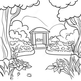 Page à colorier du beau jardin de Renoir | Page de coloriage Renoir