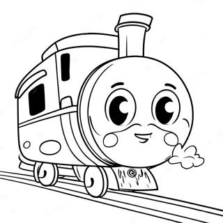 Page à colorier Train Eater mignon avec de grands yeux | Page de coloriage Mangeur de Train