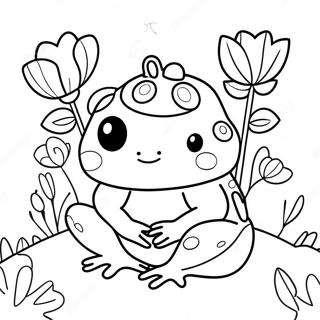 Page à colorier de mignonne grenouille Squishmallow avec des fleurs | Page de coloriage Grenouille Squishmallow