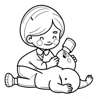 Page à colorier d'un enfant effectuant une RCP | Page de coloriage RCP