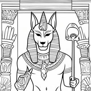 Page à colorier d'Anubis avec l'ankh doré | Page de coloriage Anubis