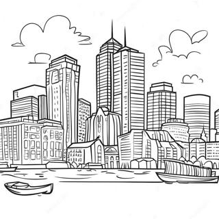 Page à colorier de la skyline colorée de Boston | Page de coloriage Massachusetts
