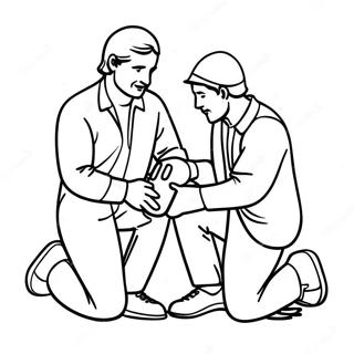 Page à colorier du Bon Samaritain attentionné avec une trousse de premiers secours | Page de coloriage Bon Samaritain