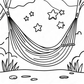 Page à colorier d'un hamac confortable sous un ciel étoilé | Page de coloriage Hamac