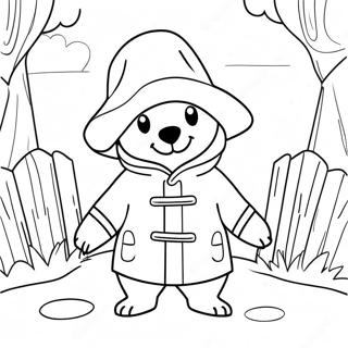 Page à colorier de Paddington Bear aventurier en imperméable | Page de coloriage Ours Paddington