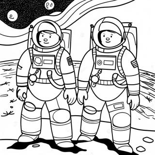 Page à colorier des astronautes d'Apollo 11 sur la lune | Page de coloriage Apollo 11