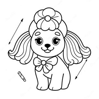 Page à colorier d'un mignon caniche avec un nœud | Page de coloriage Caniche