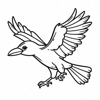 Page à colorier d'un corbeau majestueux en vol | Page de coloriage Corbeau