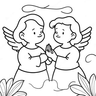 Page à colorier d'anges au paradis | Page de coloriage Ciel