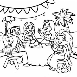 Page à colorier de la scène de fête Luau | Page de coloriage Luau
