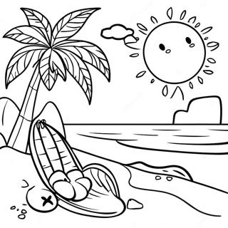 Page à colorier de la plage tropicale Luau | Page de coloriage Luau